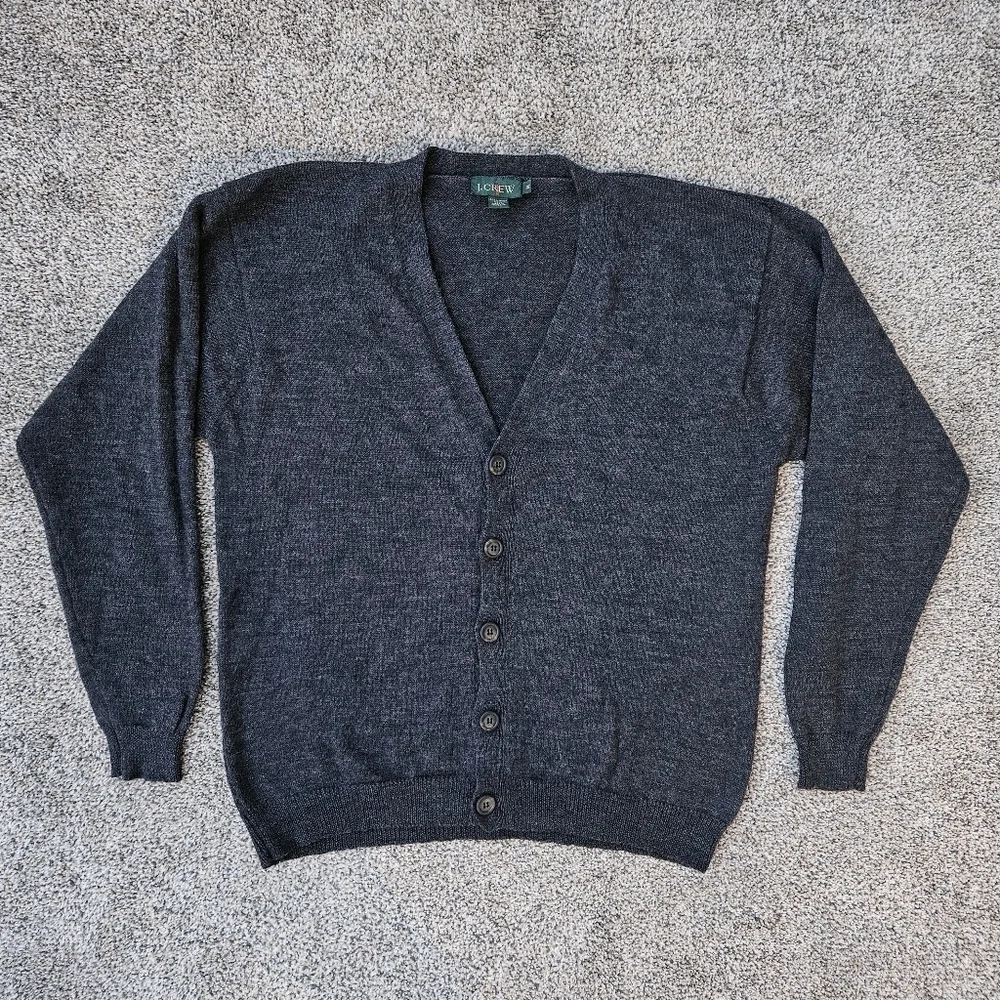 Vintage J. Crew Oarsman 100% Merino Wool Cardigan Gray Sweater Men's Size Medium